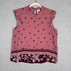Elle Floral Blouse Medium Pink Polka Dot Peter Pan Collar Twee Feminine Quirky